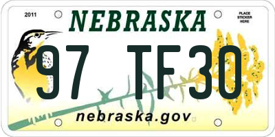 NE license plate 97TF30