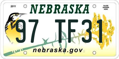 NE license plate 97TF31