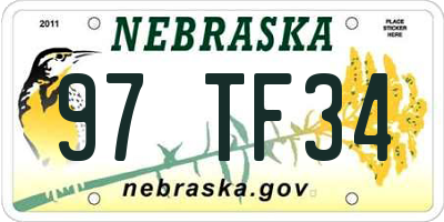 NE license plate 97TF34
