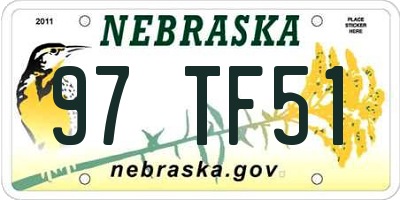 NE license plate 97TF51