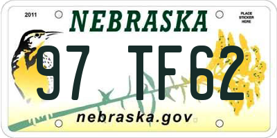 NE license plate 97TF62