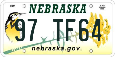 NE license plate 97TF64