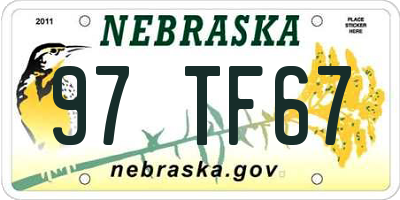 NE license plate 97TF67