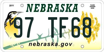 NE license plate 97TF68