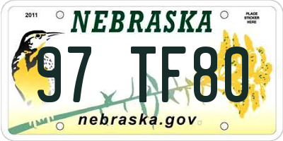 NE license plate 97TF80