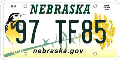 NE license plate 97TF85