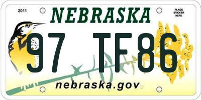 NE license plate 97TF86