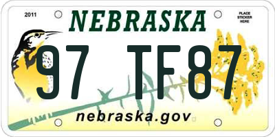 NE license plate 97TF87