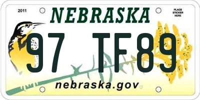 NE license plate 97TF89