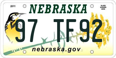 NE license plate 97TF92