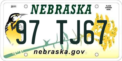 NE license plate 97TJ67