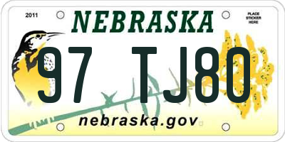 NE license plate 97TJ80