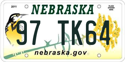 NE license plate 97TK64