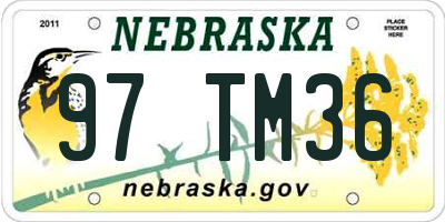 NE license plate 97TM36