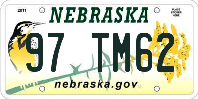 NE license plate 97TM62