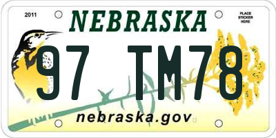 NE license plate 97TM78
