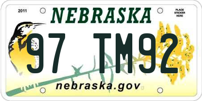 NE license plate 97TM92