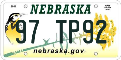 NE license plate 97TP92
