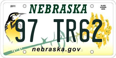 NE license plate 97TR62