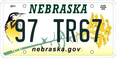 NE license plate 97TR67