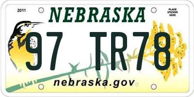 NE license plate 97TR78
