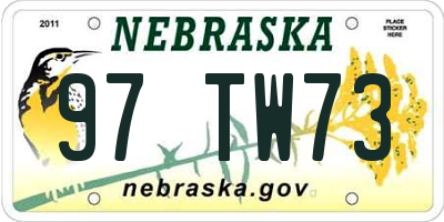 NE license plate 97TW73