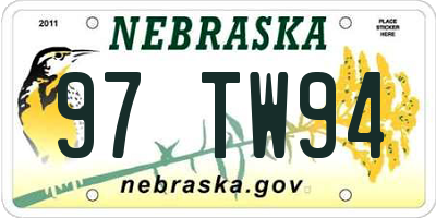 NE license plate 97TW94