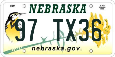 NE license plate 97TX36