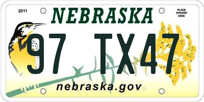 NE license plate 97TX47