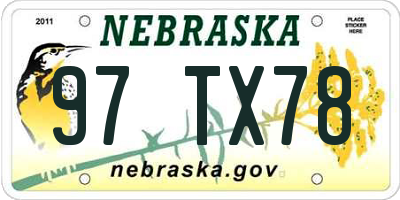 NE license plate 97TX78