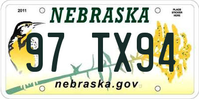 NE license plate 97TX94