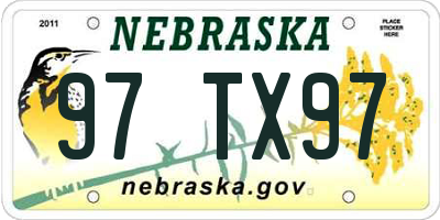 NE license plate 97TX97
