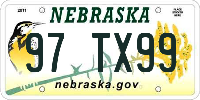 NE license plate 97TX99