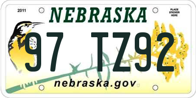 NE license plate 97TZ92