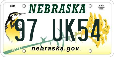 NE license plate 97UK54