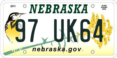 NE license plate 97UK64