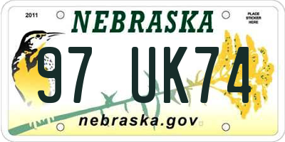 NE license plate 97UK74