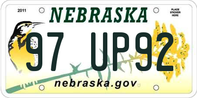 NE license plate 97UP92