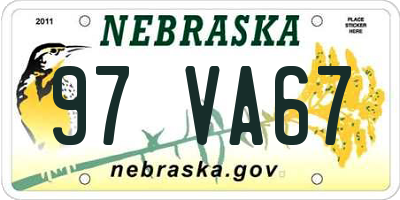 NE license plate 97VA67