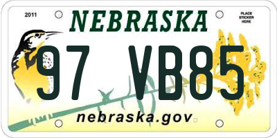 NE license plate 97VB85