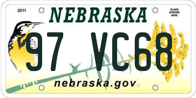 NE license plate 97VC68