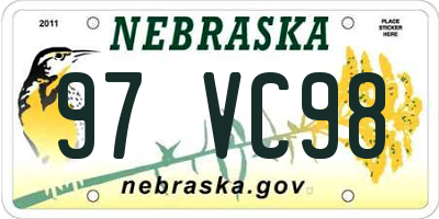 NE license plate 97VC98