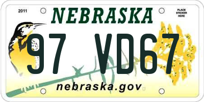 NE license plate 97VD67