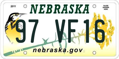 NE license plate 97VF16