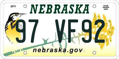 NE license plate 97VF92