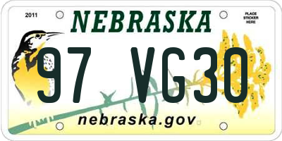 NE license plate 97VG30