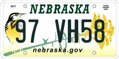 NE license plate 97VH58