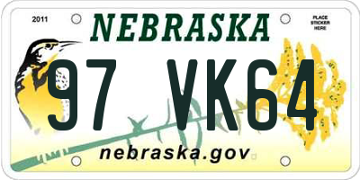 NE license plate 97VK64