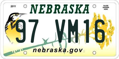 NE license plate 97VM16