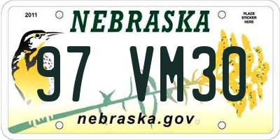 NE license plate 97VM30